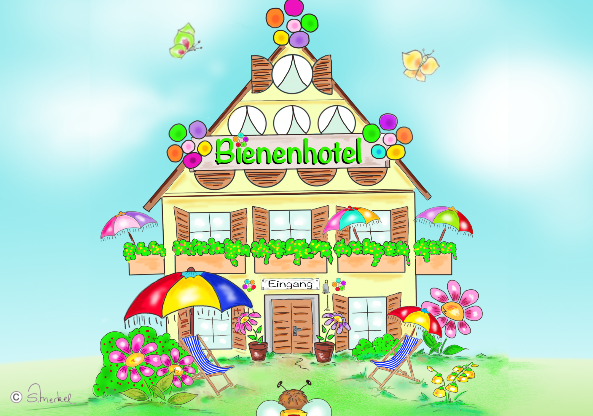 Bienenhotel Ausmalbild farb