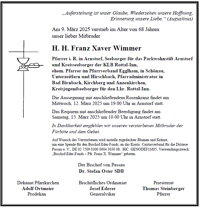 Todesanzeige Franz Xaver Wimmer