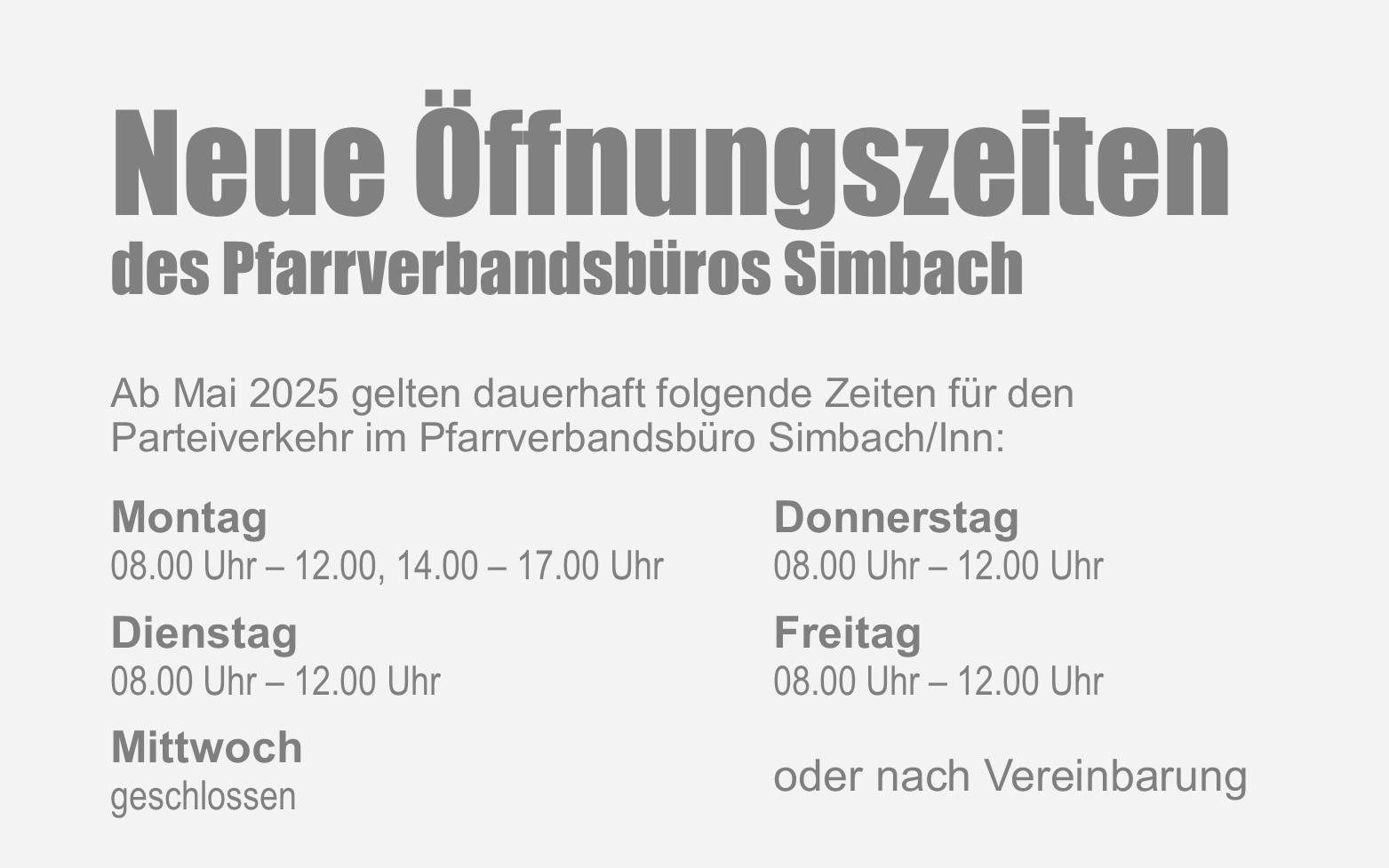 2025 05 Pfarrbuero Oeffnungszeiten