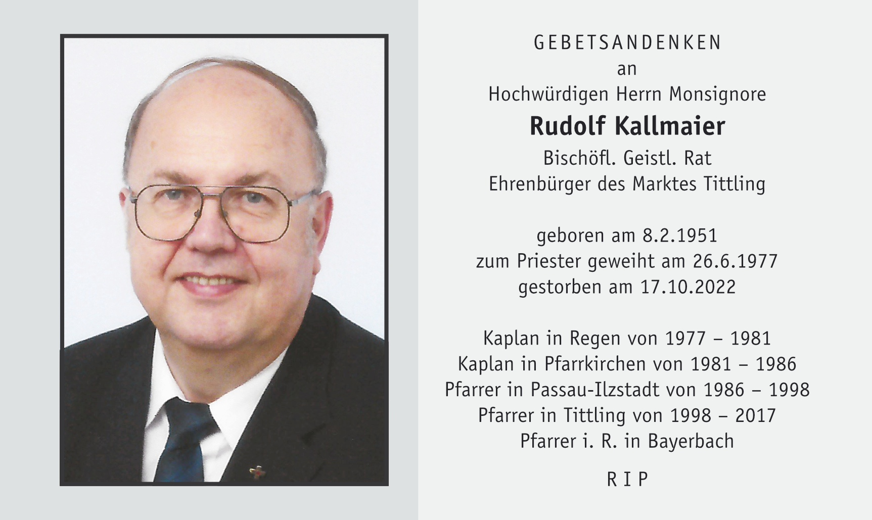 Sterbebild Kallmaier