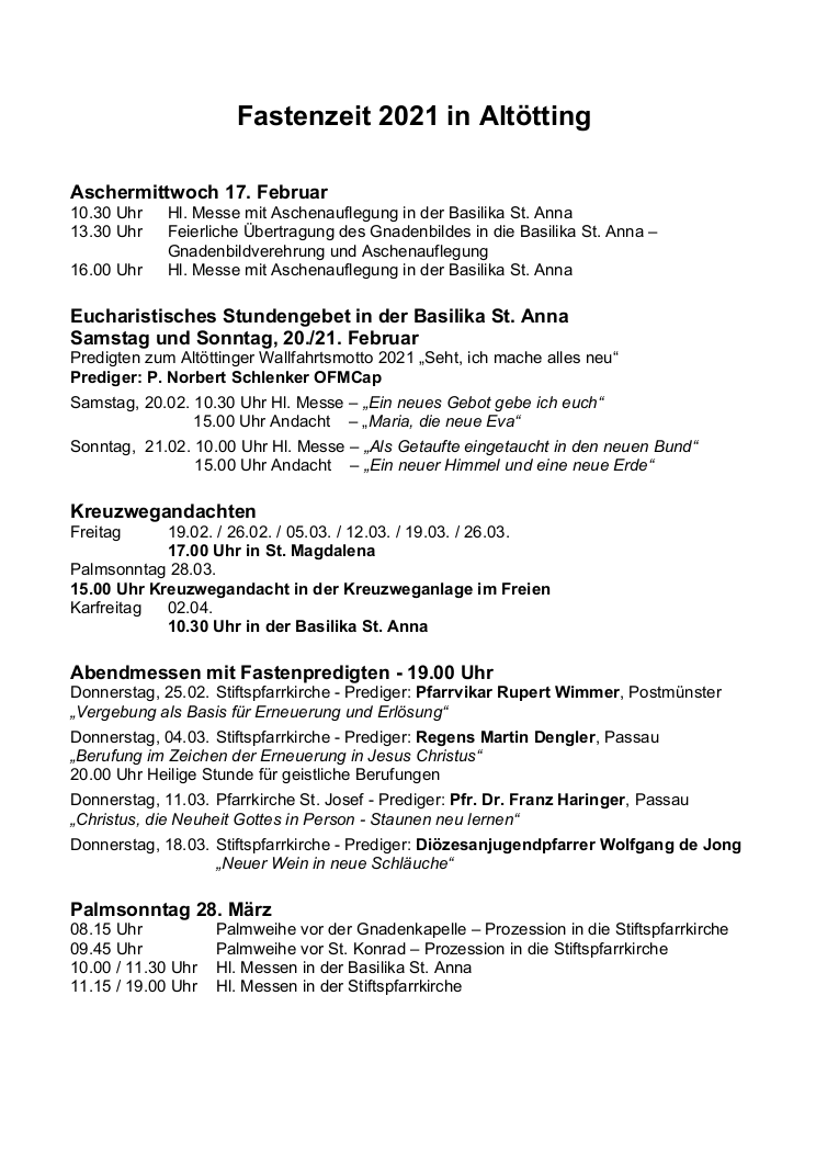 Vorschau Fastenzeit 2021