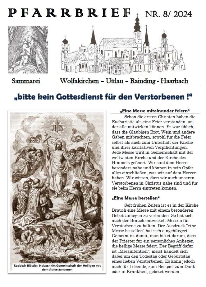 Pfarrbrief Haarbach 2024 8 Titelseite